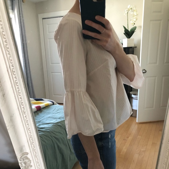 🍭🍬Madewell Pink and White Striped Bell-Sleeved Blouse - Picture 3 of 4